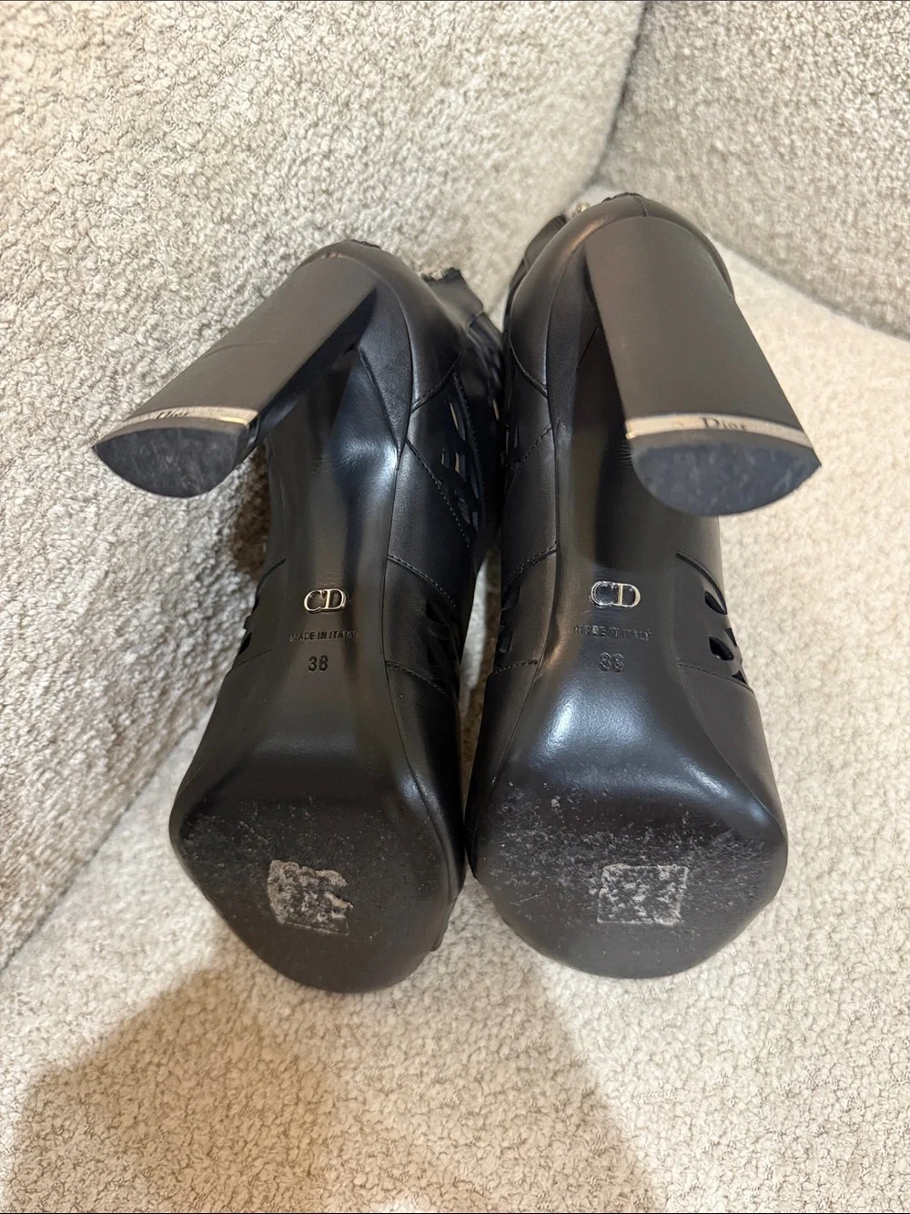 Christian Dior Black Laser-Cut Peep-Toe High Heel Booties - Picture 9 of 9